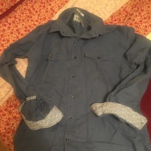 Express blue linen shirt fitted m medium men’s